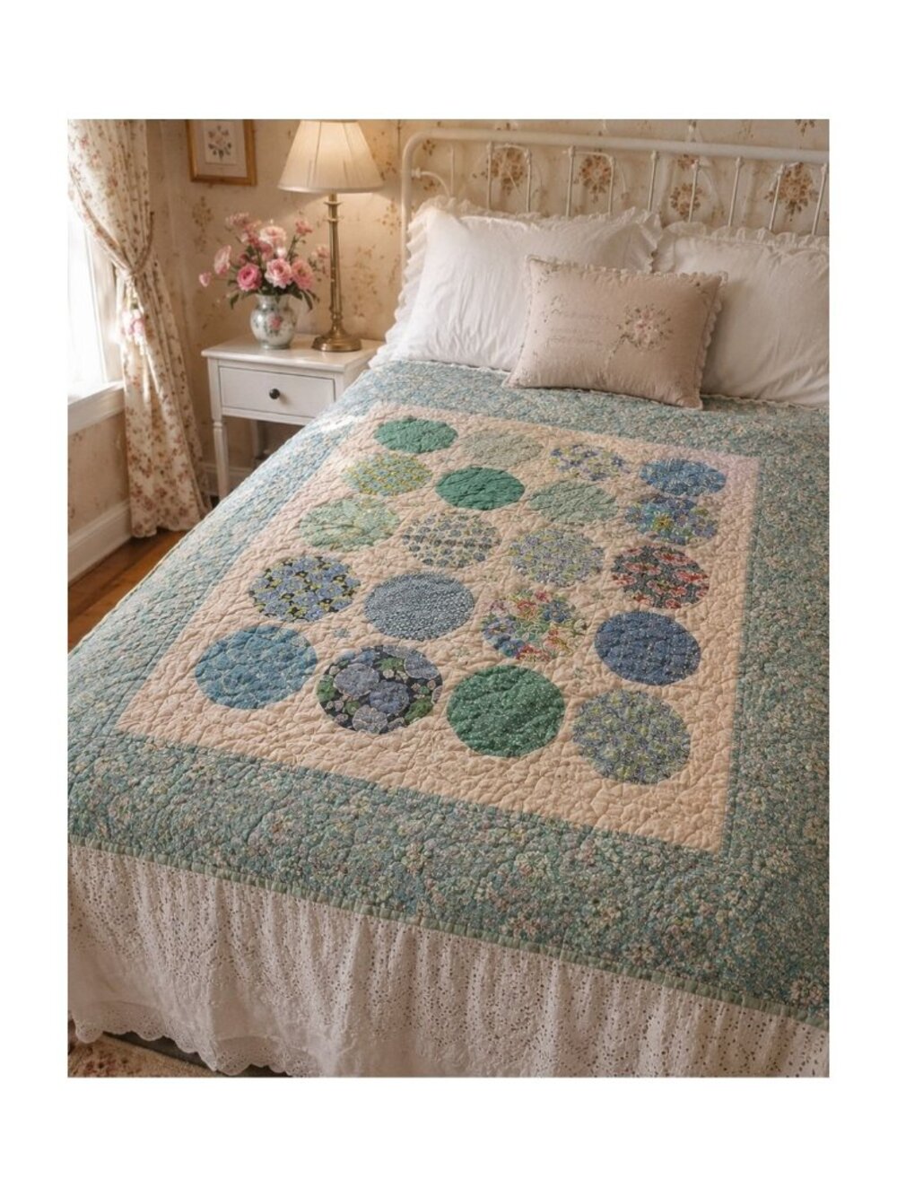 Handmade Reversible Quilt Floral & Geometric Patchwork Full/Twin 56"x66" French - Picture 10 of 10
